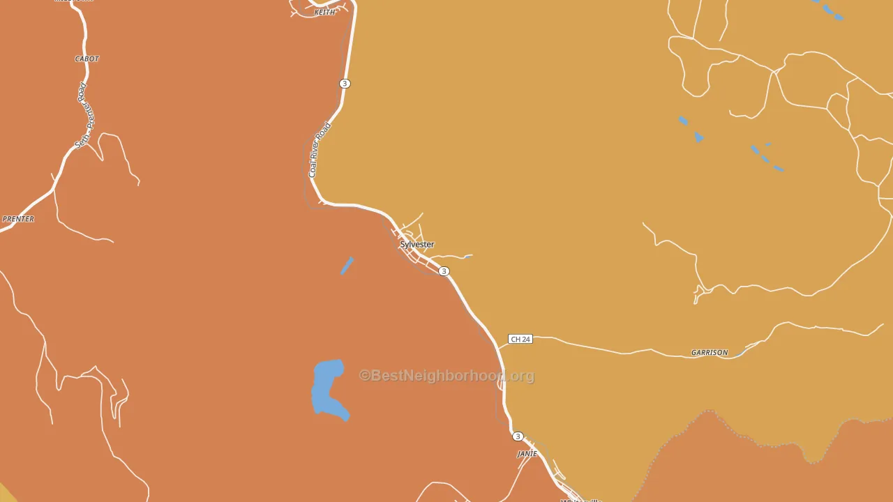 Map of the best neighborhoods in the Sylvester area, with better matches in green and worse matches in red