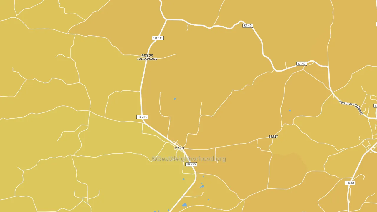 Map of the best neighborhoods in the Sylvia area, with better matches in green and worse matches in red