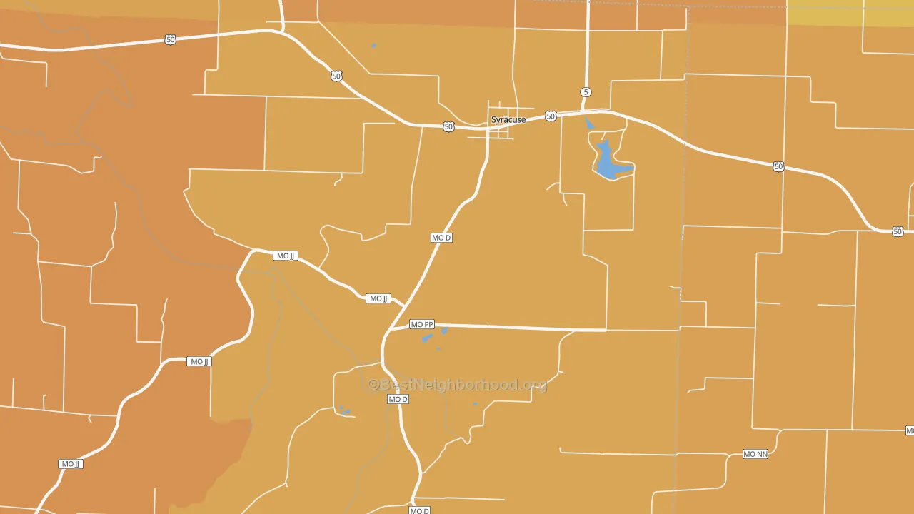 Map of the best neighborhoods in the Syracuse area, with better matches in green and worse matches in red