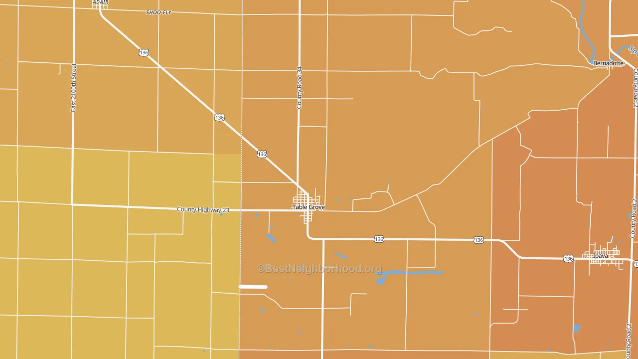 Map of the best neighborhoods in the Table Grove area, with better matches in green and worse matches in red