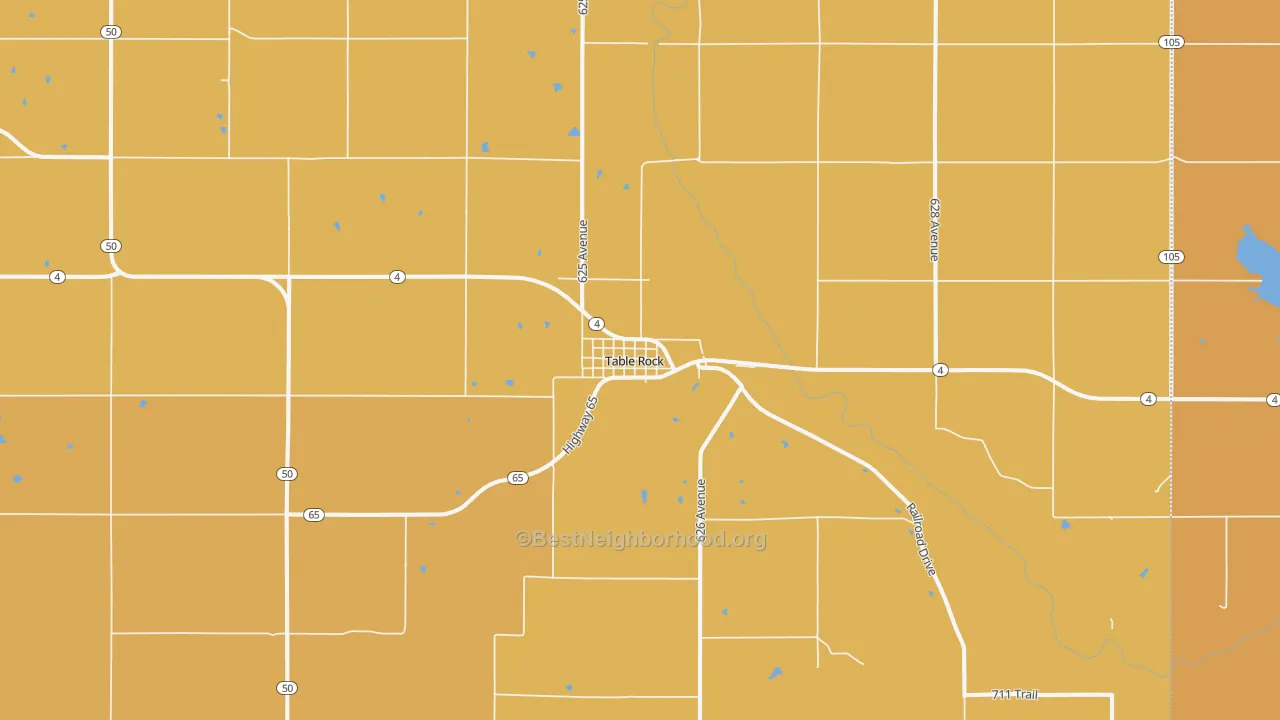 Map of the best neighborhoods in the Table Rock area, with better matches in green and worse matches in red