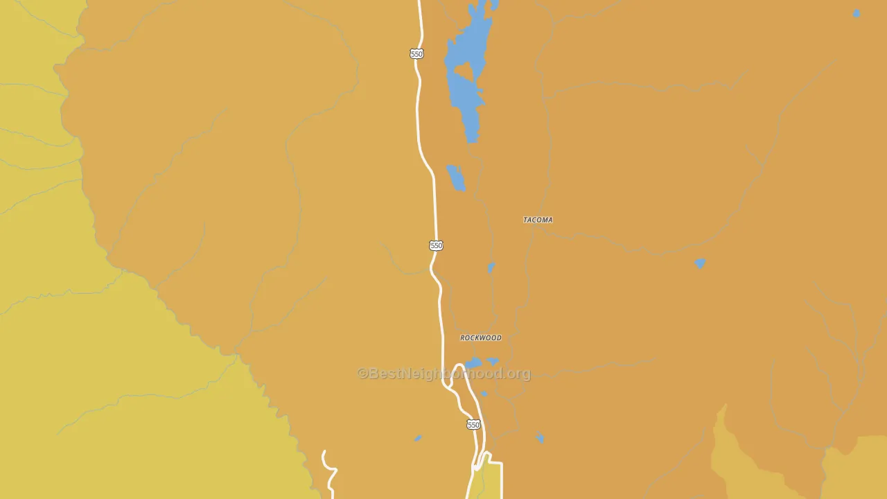 Map of the best neighborhoods in the Tacoma area, with better matches in green and worse matches in red
