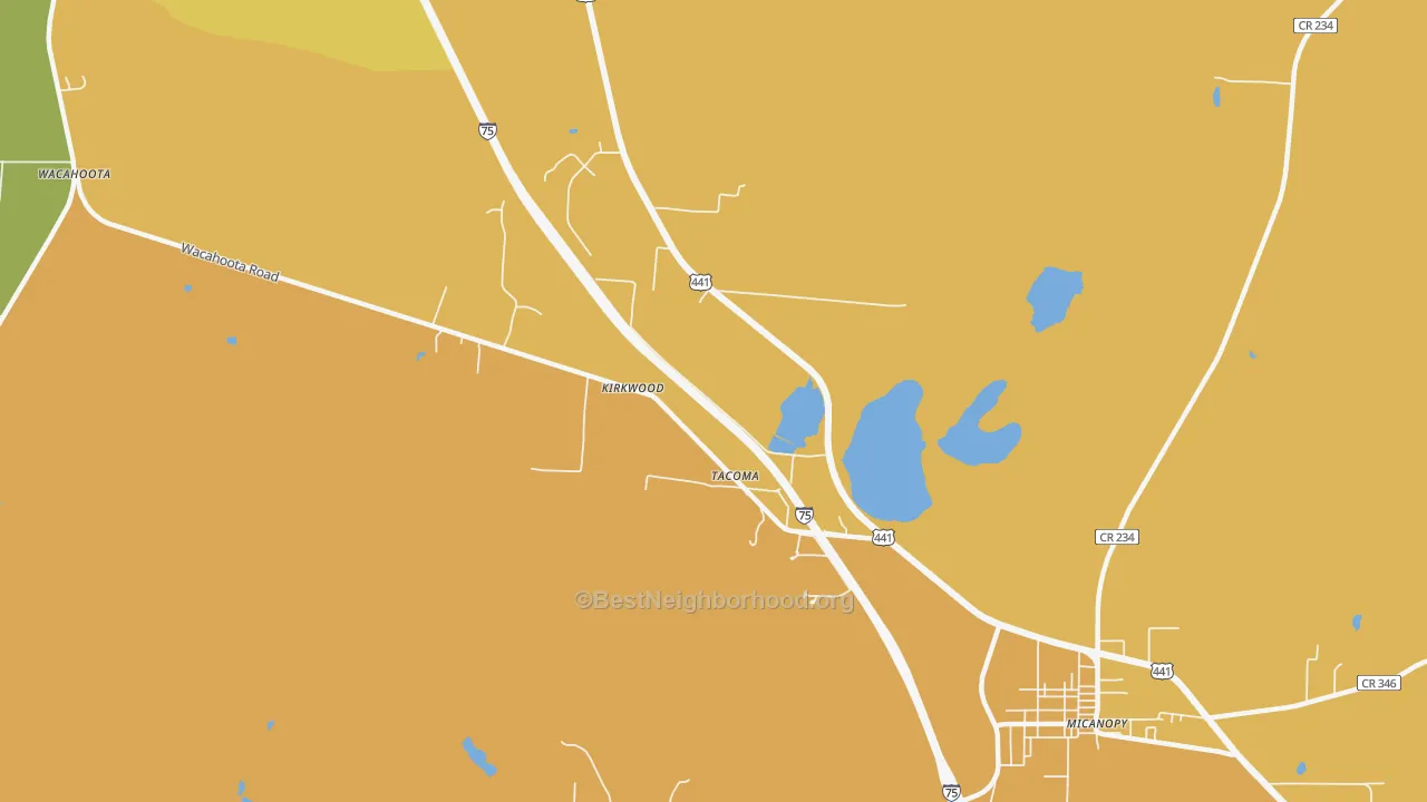 Map of the best neighborhoods in the Tacoma area, with better matches in green and worse matches in red