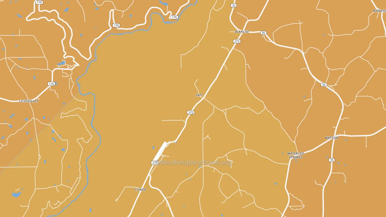 Map of the best neighborhoods in the Taff area, with better matches in green and worse matches in red
