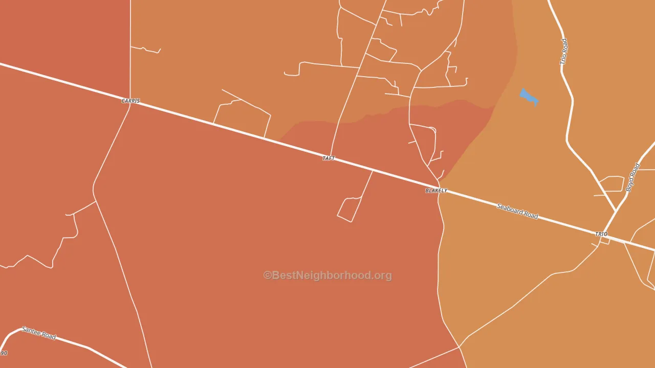 Map of the best neighborhoods in the Taft area, with better matches in green and worse matches in red