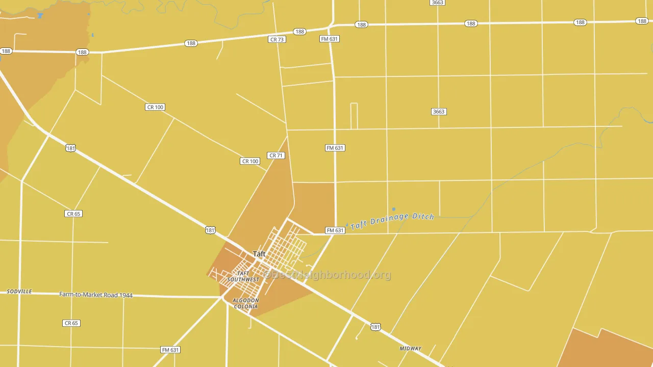 Map of the best neighborhoods in the Taft Southwest area, with better matches in green and worse matches in red