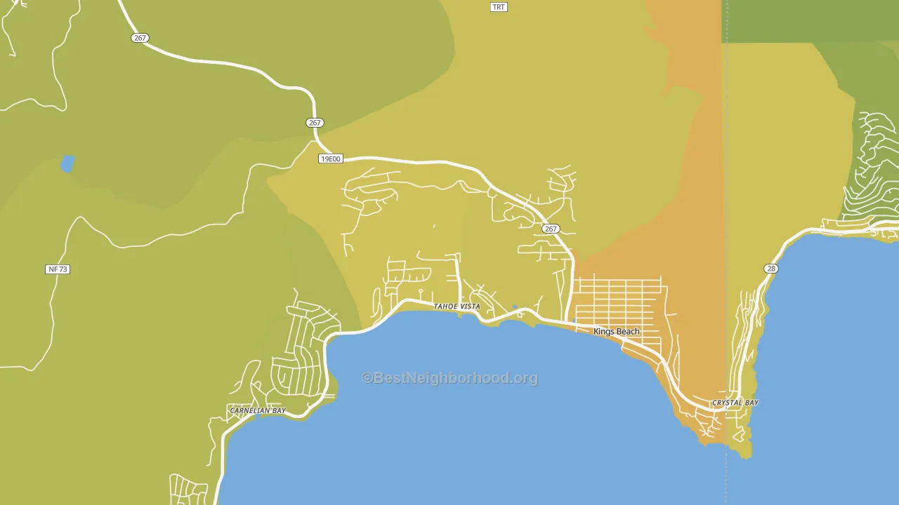 Map of the best neighborhoods in the Tahoe Vista area, with better matches in green and worse matches in red