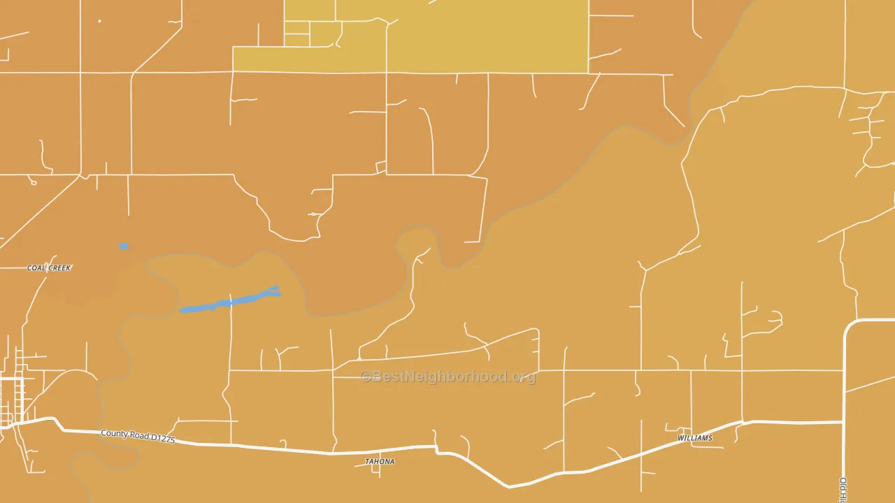 Map of the best neighborhoods in the Tahona area, with better matches in green and worse matches in red