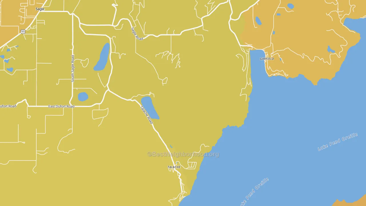 Map of the best neighborhoods in the Talache area, with better matches in green and worse matches in red