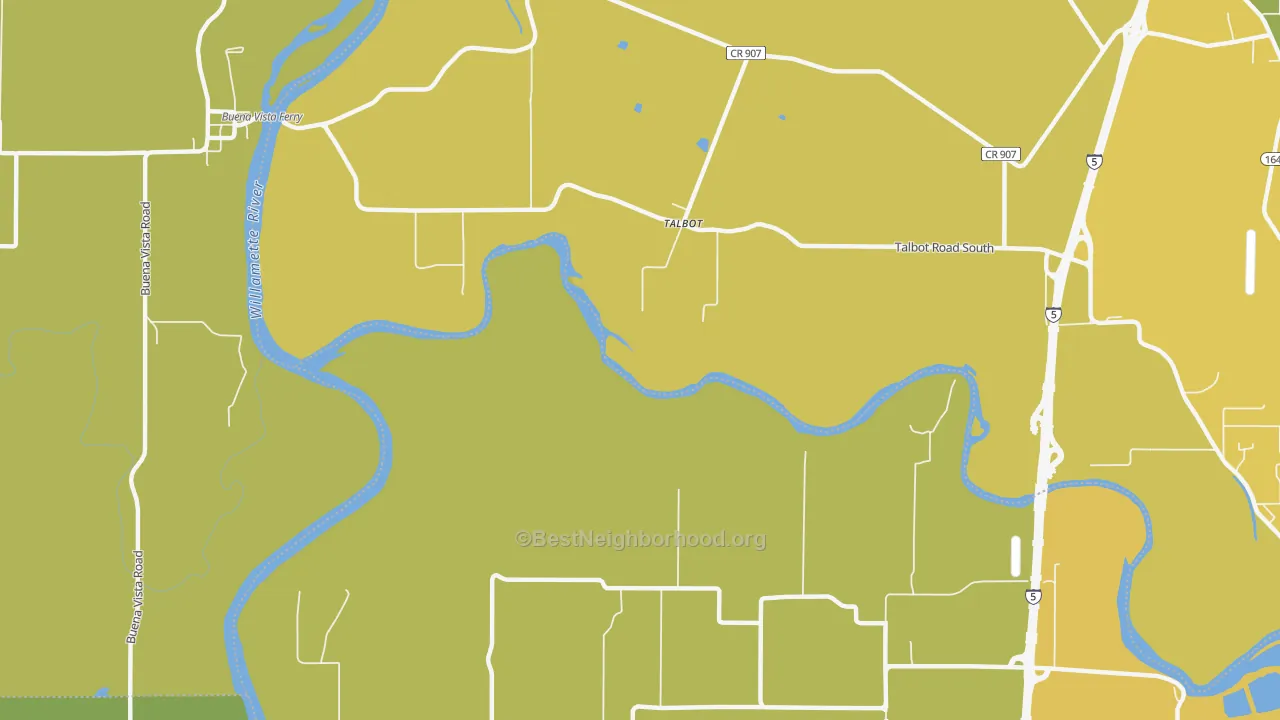 Map of the best neighborhoods in the Talbot area, with better matches in green and worse matches in red