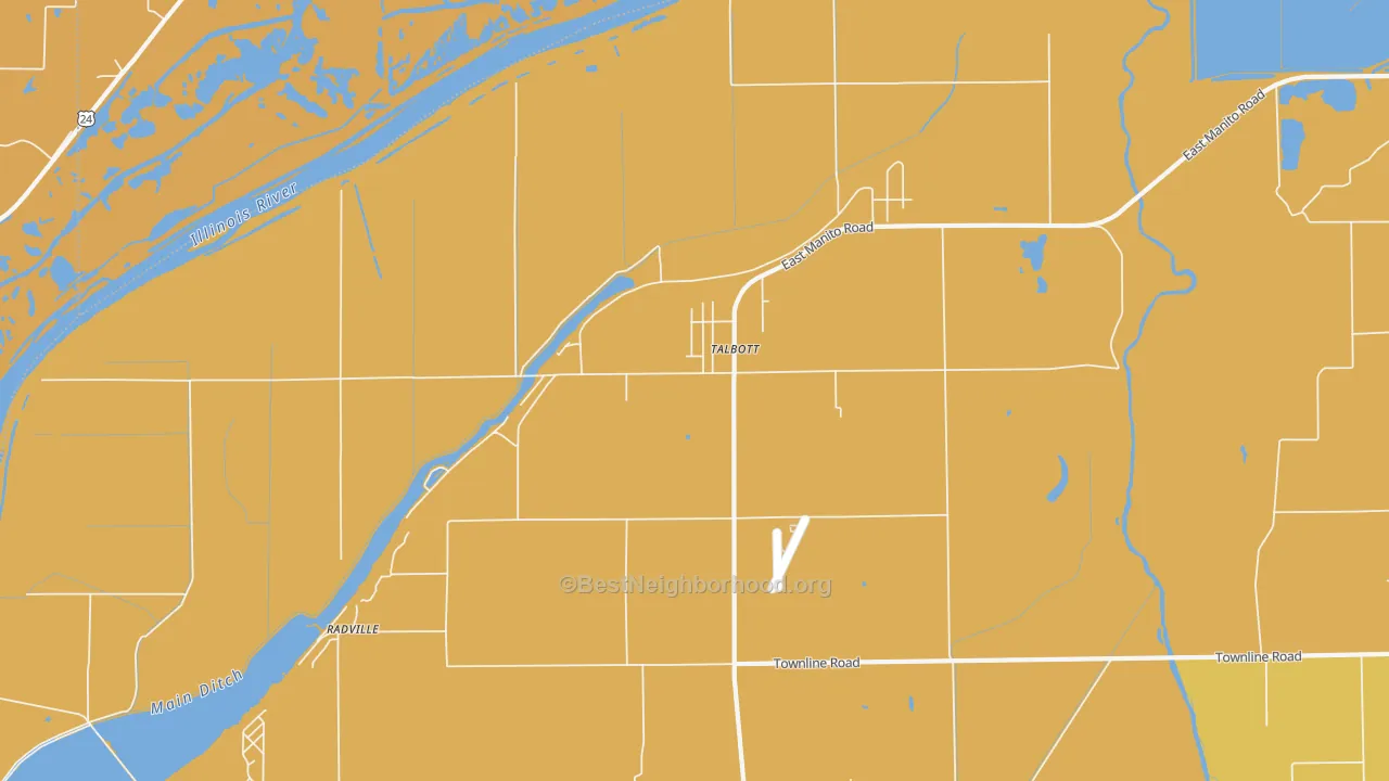 Map of the best neighborhoods in the Talbott area, with better matches in green and worse matches in red