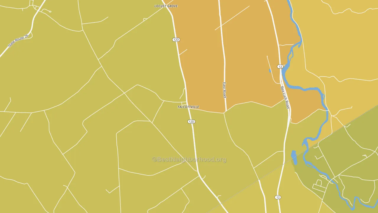 Map of the best neighborhoods in the Talcottville area, with better matches in green and worse matches in red