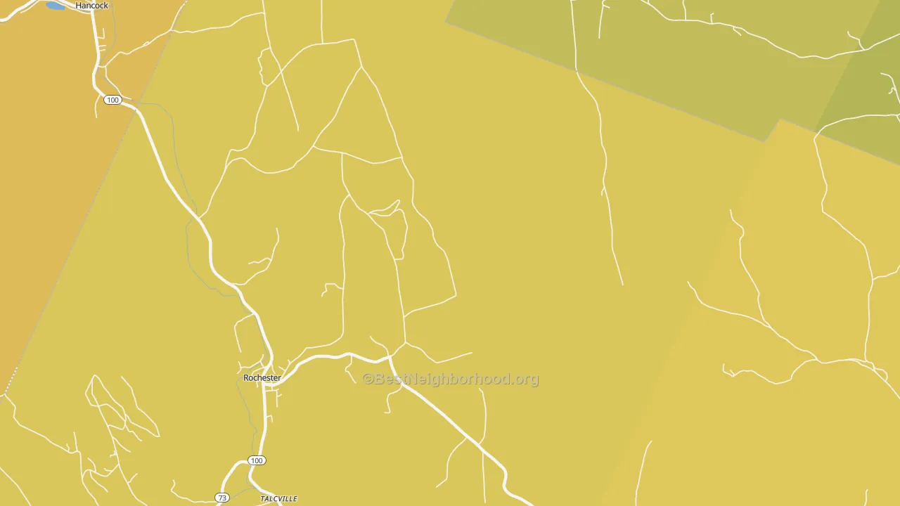Map of the best neighborhoods in the Talcville area, with better matches in green and worse matches in red