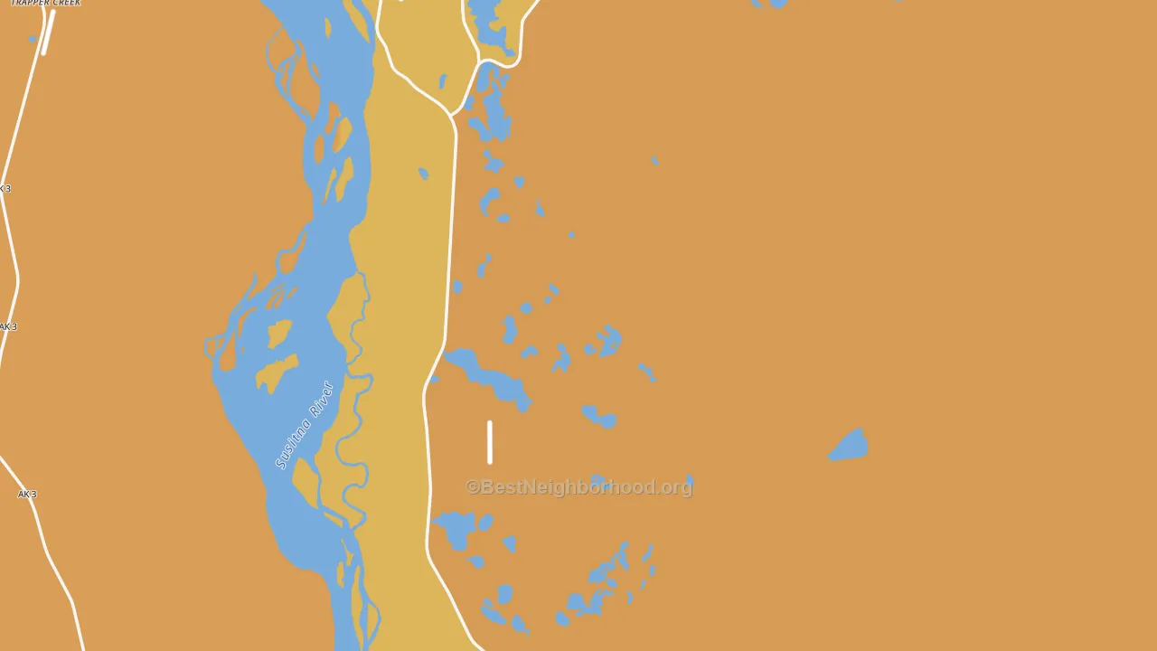 Map of the best neighborhoods in the Talkeetna area, with better matches in green and worse matches in red