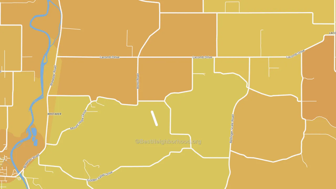 Map of the best neighborhoods in the Tallman area, with better matches in green and worse matches in red