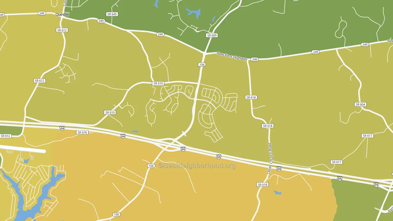 Map of the best neighborhoods in the Tallysville area, with better matches in green and worse matches in red