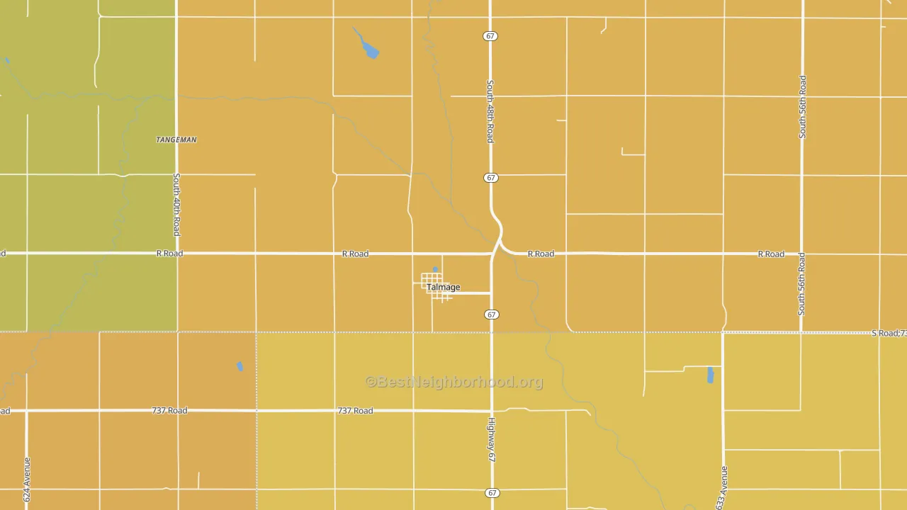 Map of the best neighborhoods in the Talmage area, with better matches in green and worse matches in red