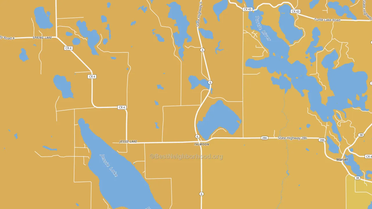 Map of the best neighborhoods in the Talmoon area, with better matches in green and worse matches in red