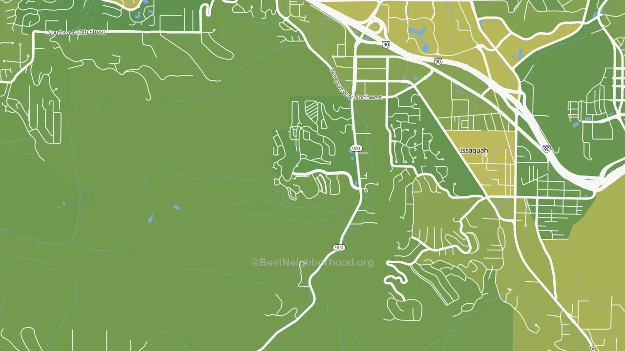 Map of the best neighborhoods in the Talus, Issaquah area, with better matches in green and worse matches in red