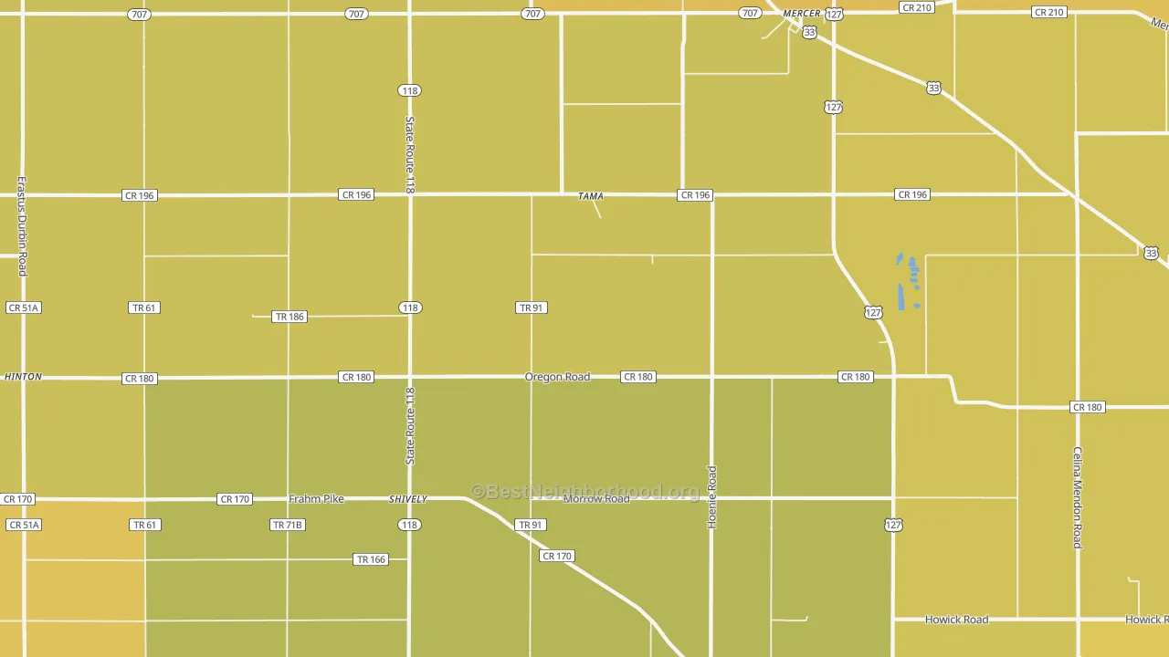 Map of the best neighborhoods in the Tama area, with better matches in green and worse matches in red
