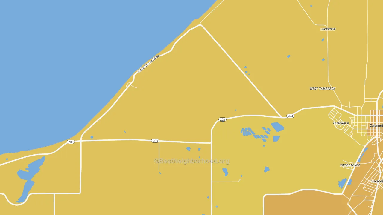 Map of the best neighborhoods in the Tamarack area, with better matches in green and worse matches in red