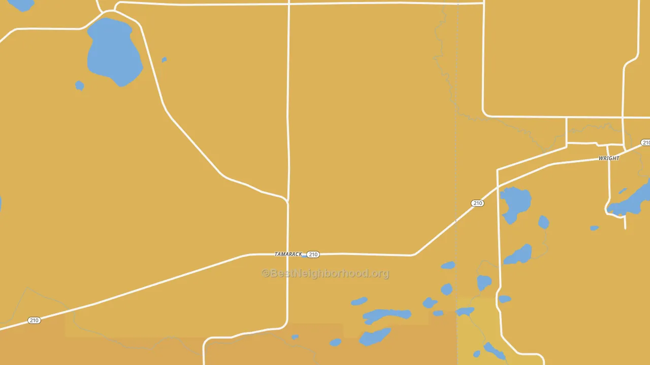 Map of the best neighborhoods in the Tamarack area, with better matches in green and worse matches in red