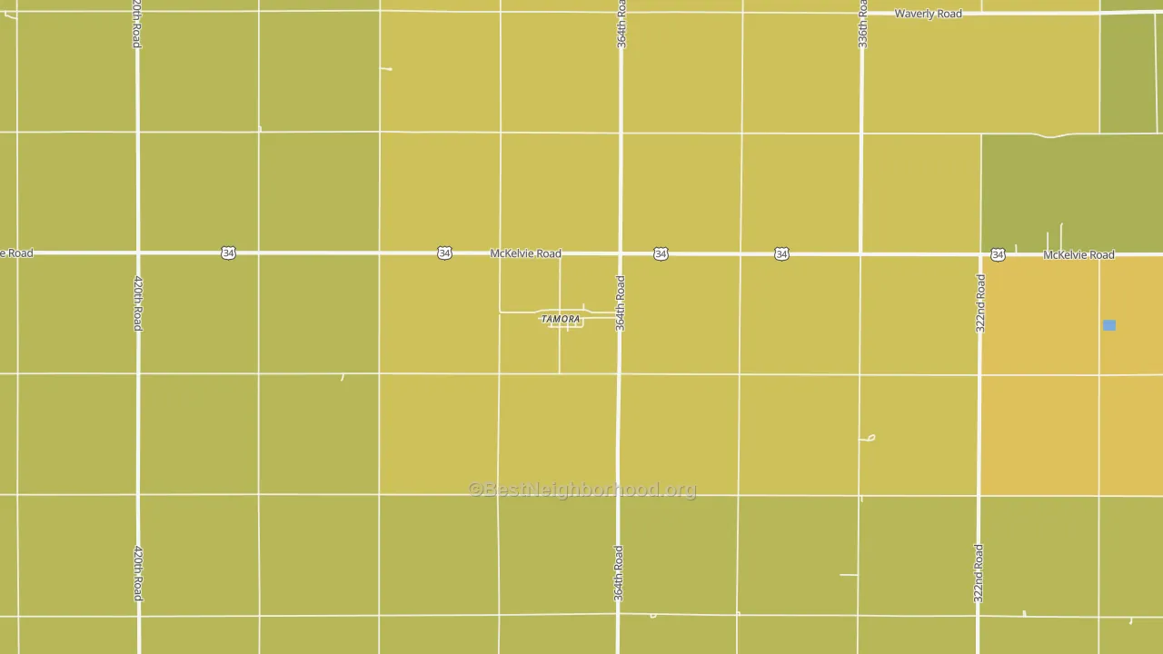 Map of the best neighborhoods in the Tamora area, with better matches in green and worse matches in red