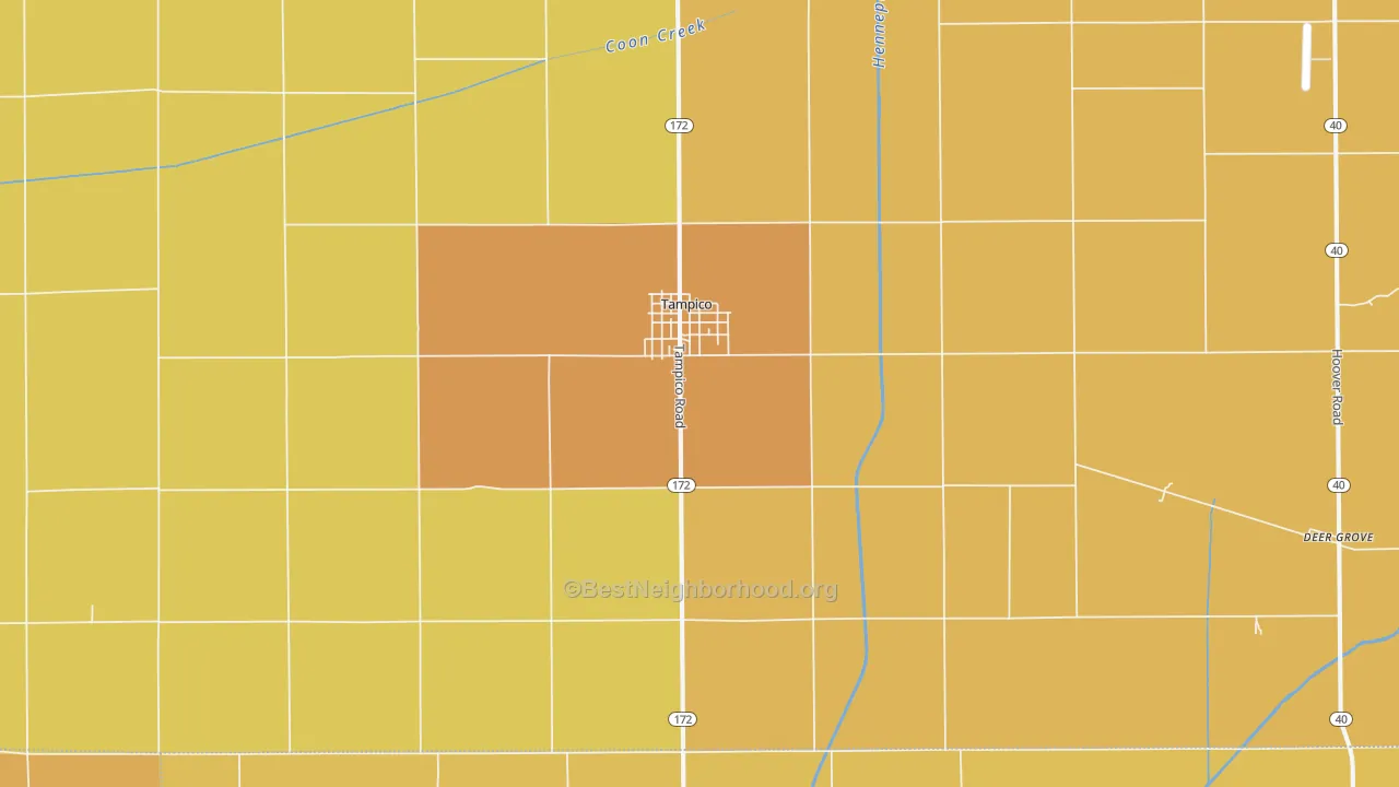 Map of the best neighborhoods in the Tampico area, with better matches in green and worse matches in red