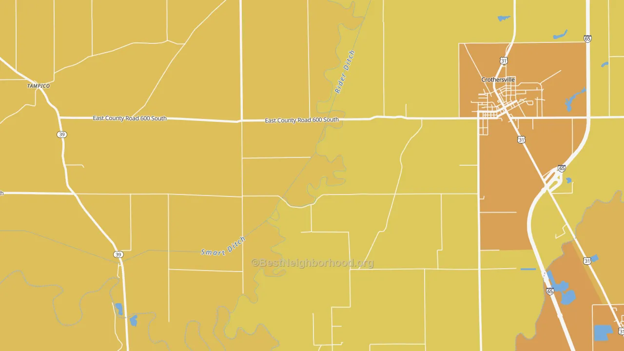 Map of the best neighborhoods in the Tampico area, with better matches in green and worse matches in red