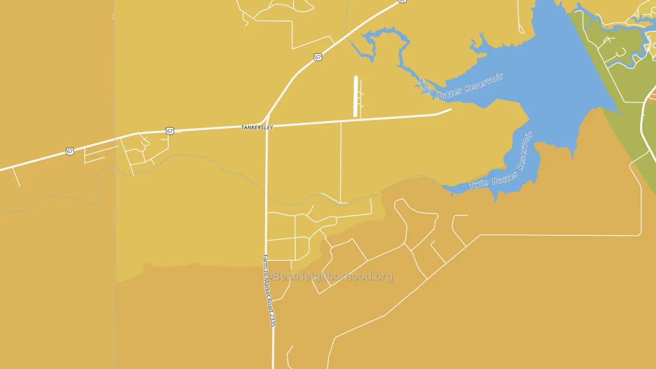 Map of the best neighborhoods in the Tankersley area, with better matches in green and worse matches in red