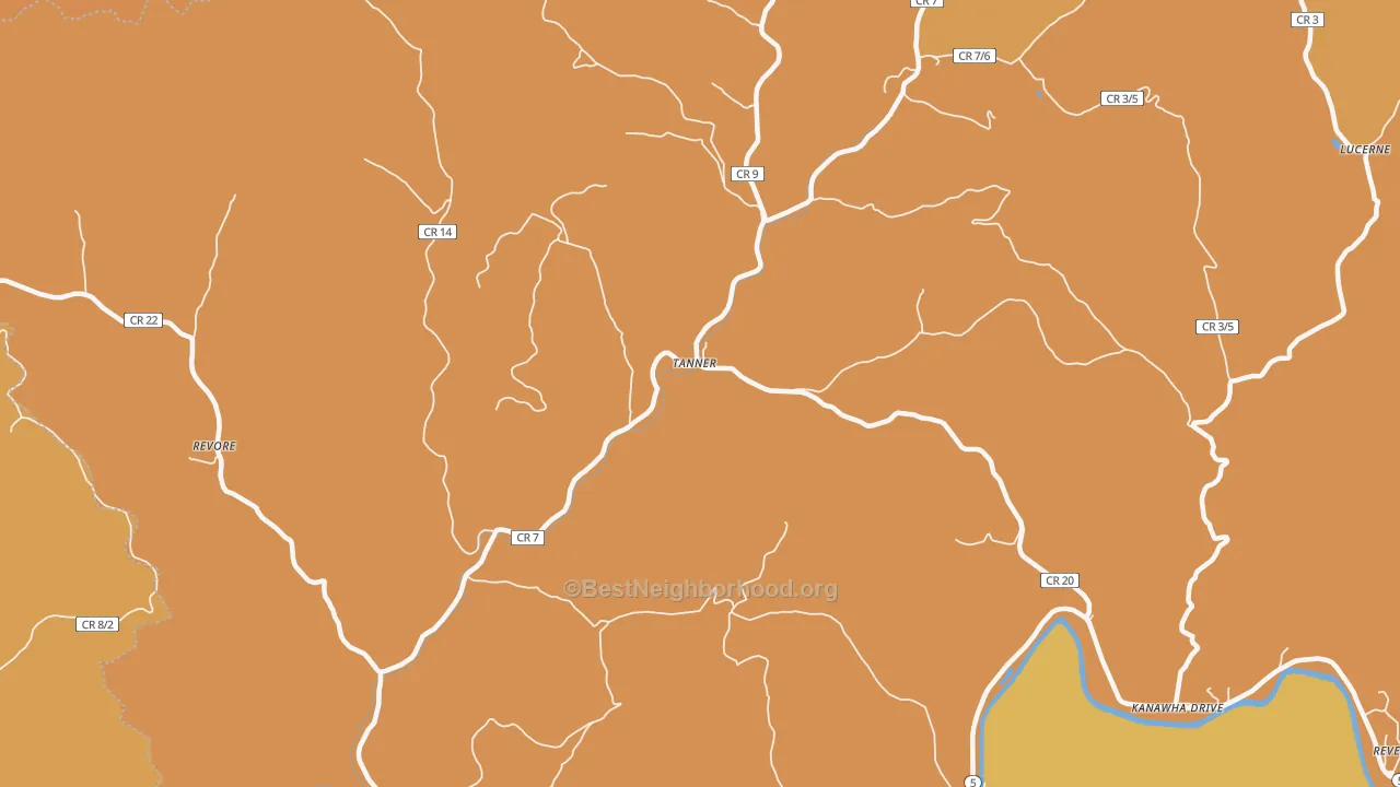 Map of the best neighborhoods in the Tanner area, with better matches in green and worse matches in red