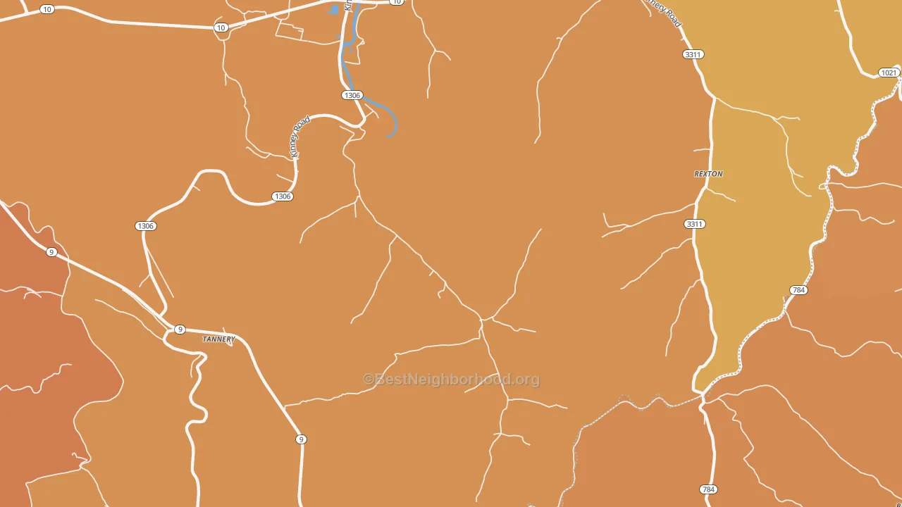 Map of the best neighborhoods in the Tannery area, with better matches in green and worse matches in red