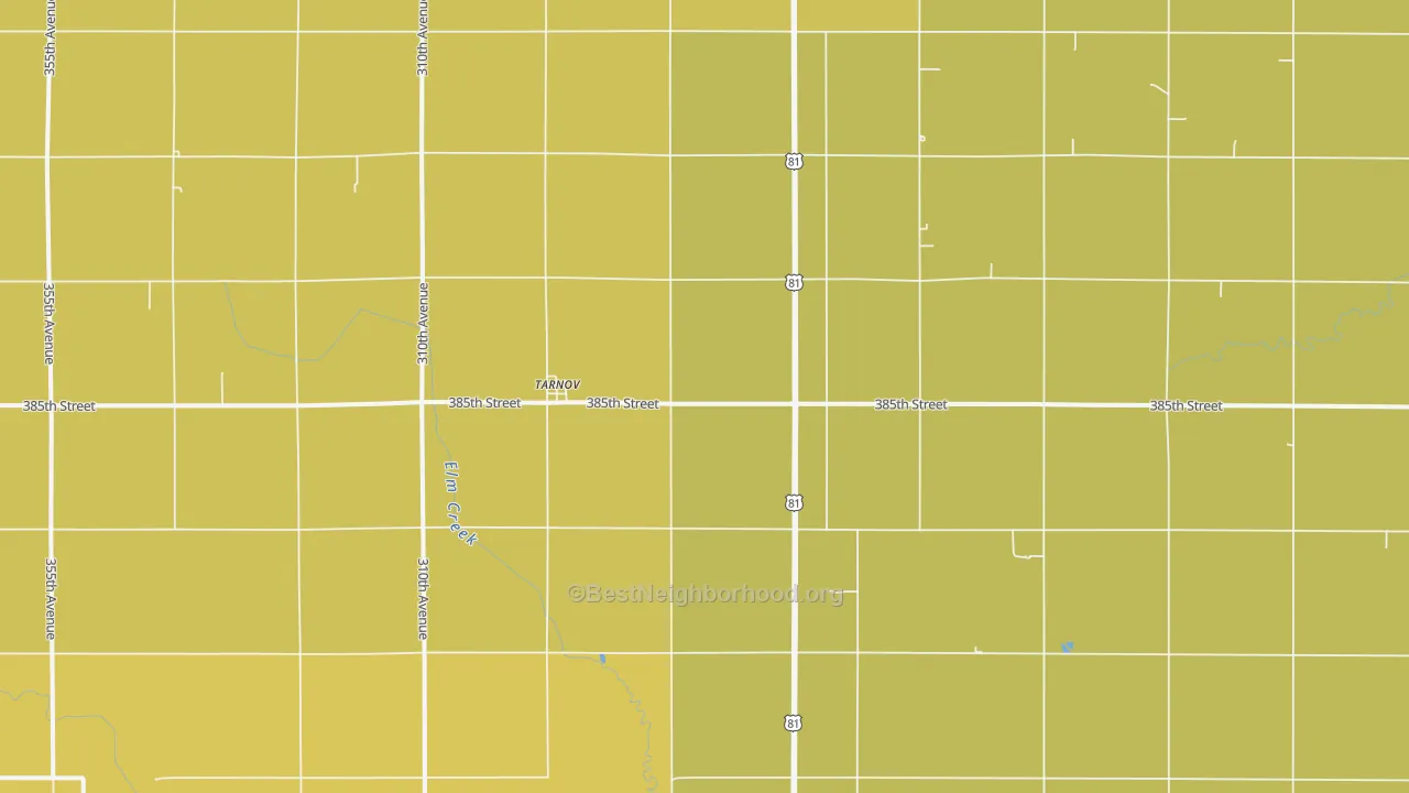 Map of the best neighborhoods in the Tarnov area, with better matches in green and worse matches in red