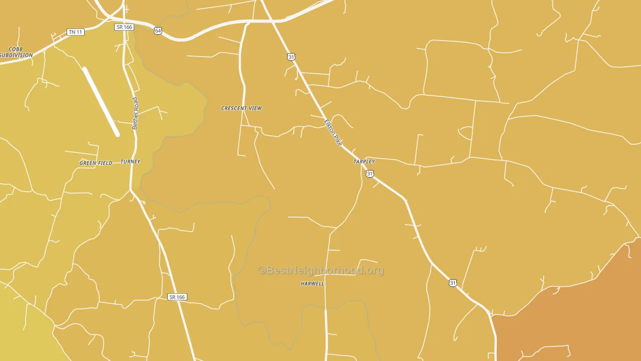 Map of the best neighborhoods in the Tarpley area, with better matches in green and worse matches in red
