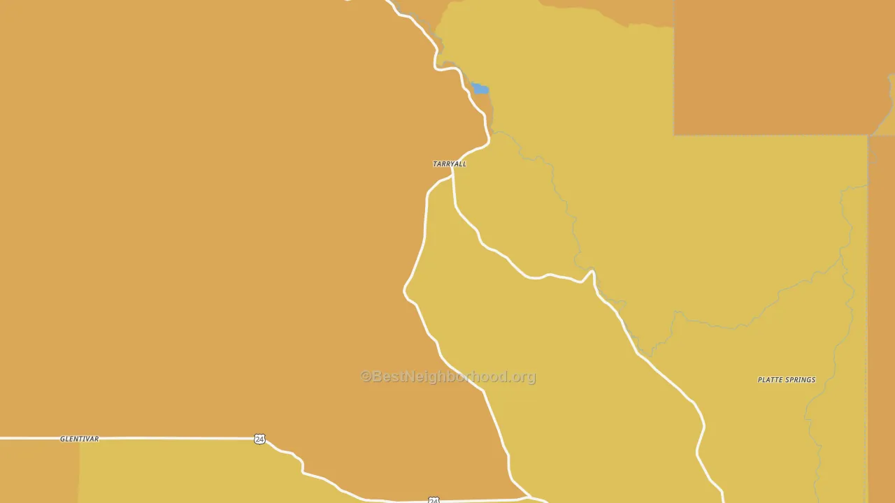 Map of the best neighborhoods in the Tarryall area, with better matches in green and worse matches in red