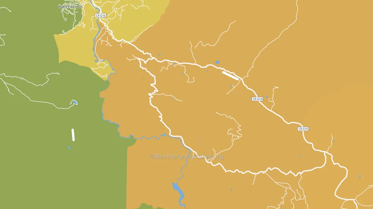 Map of the best neighborhoods in the Tassajara Hot Springs area, with better matches in green and worse matches in red