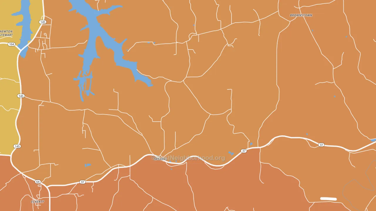 Map of the best neighborhoods in the Taswell area, with better matches in green and worse matches in red