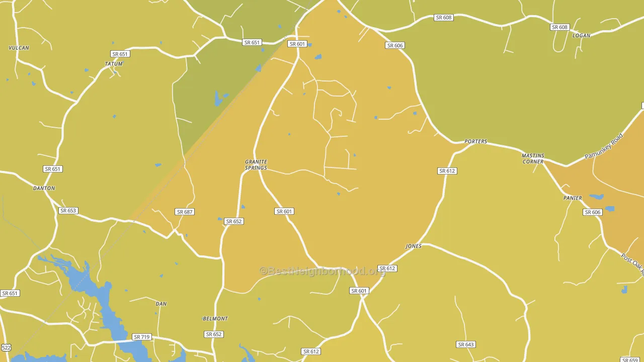 Map of the best neighborhoods in the Tatum area, with better matches in green and worse matches in red
