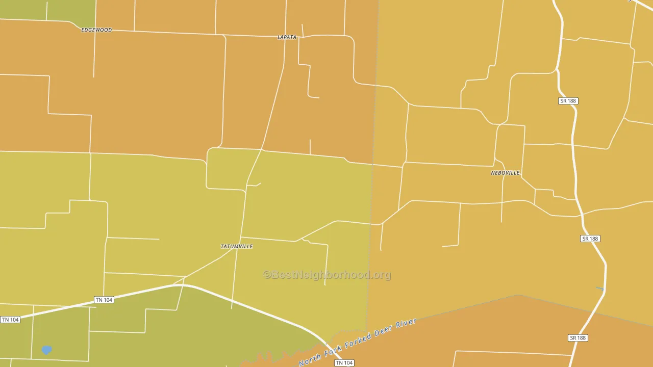 Map of the best neighborhoods in the Tatumville area, with better matches in green and worse matches in red