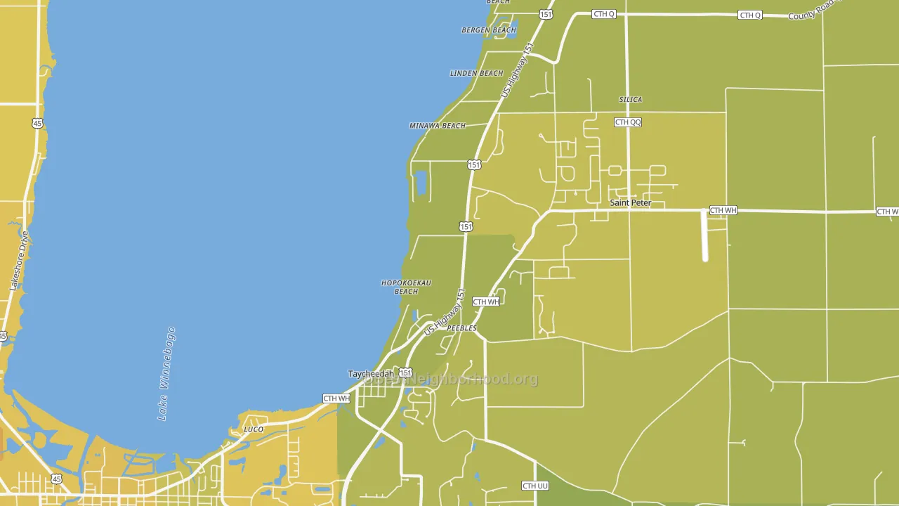 Map of the best neighborhoods in the Taycheedah area, with better matches in green and worse matches in red