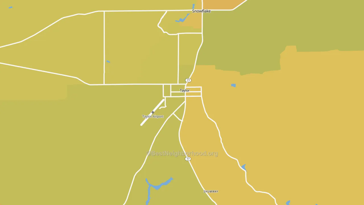 Map of the best neighborhoods in the Taylor area, with better matches in green and worse matches in red