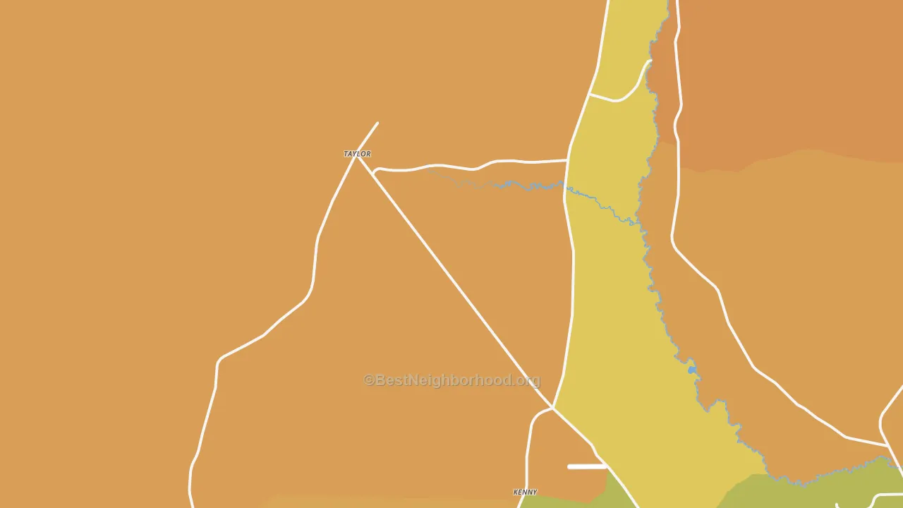 Map of the best neighborhoods in the Taylor area, with better matches in green and worse matches in red
