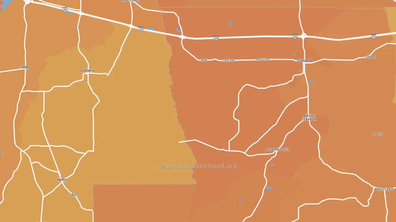 Map of the best neighborhoods in the Taylor area, with better matches in green and worse matches in red