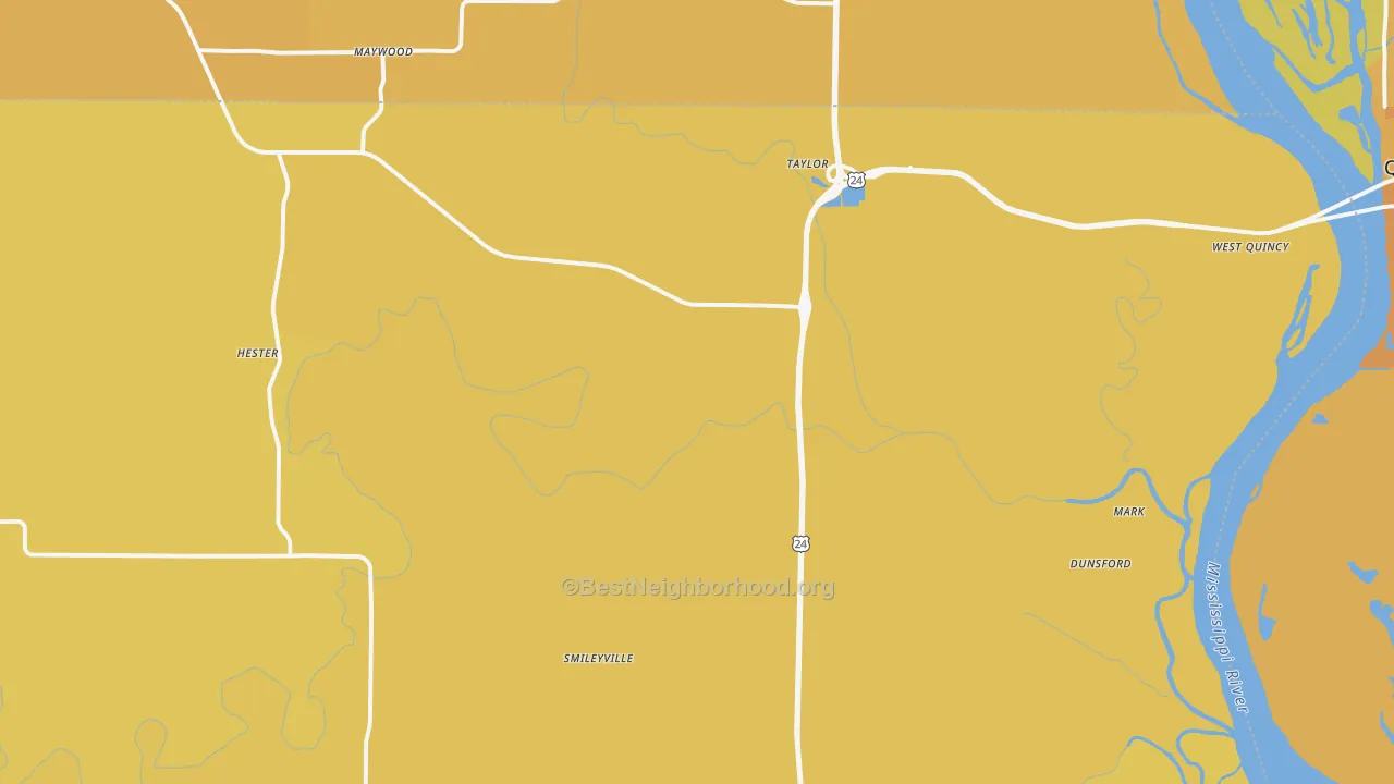 Map of the best neighborhoods in the Taylor area, with better matches in green and worse matches in red