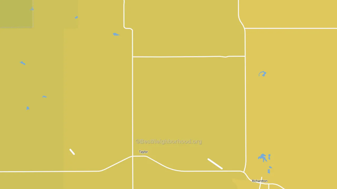 Map of the best neighborhoods in the Taylor area, with better matches in green and worse matches in red