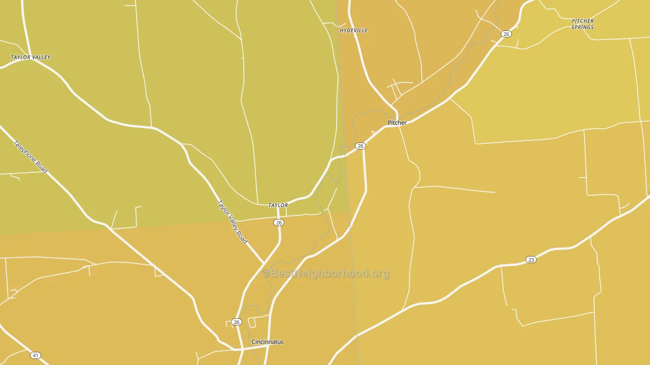 Map of the best neighborhoods in the Taylor area, with better matches in green and worse matches in red