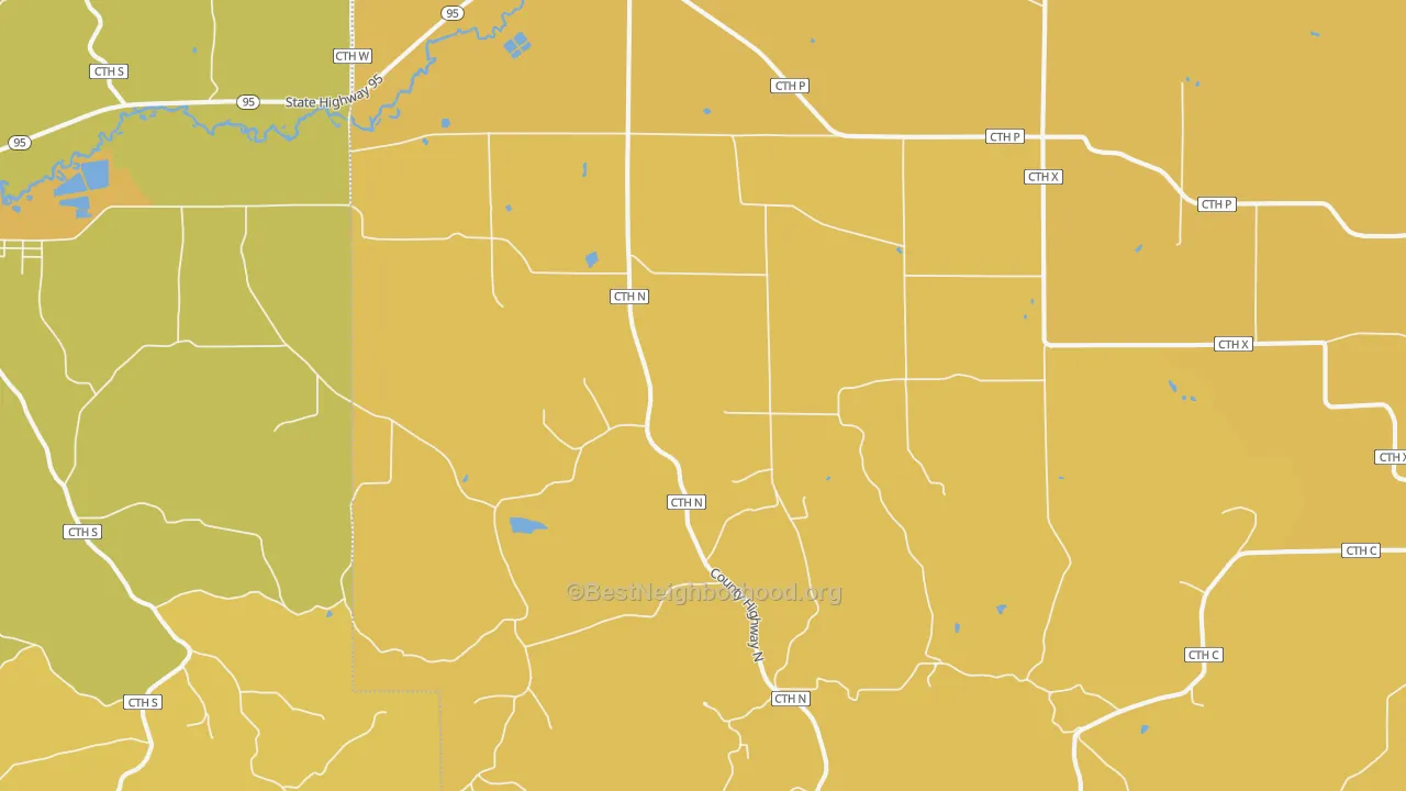 Map of the best neighborhoods in the Taylor area, with better matches in green and worse matches in red