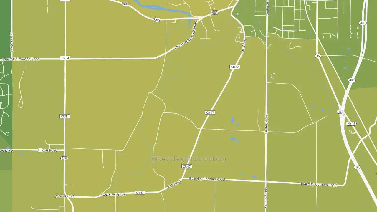 Map of the best neighborhoods in the Taylorshire area, with better matches in green and worse matches in red