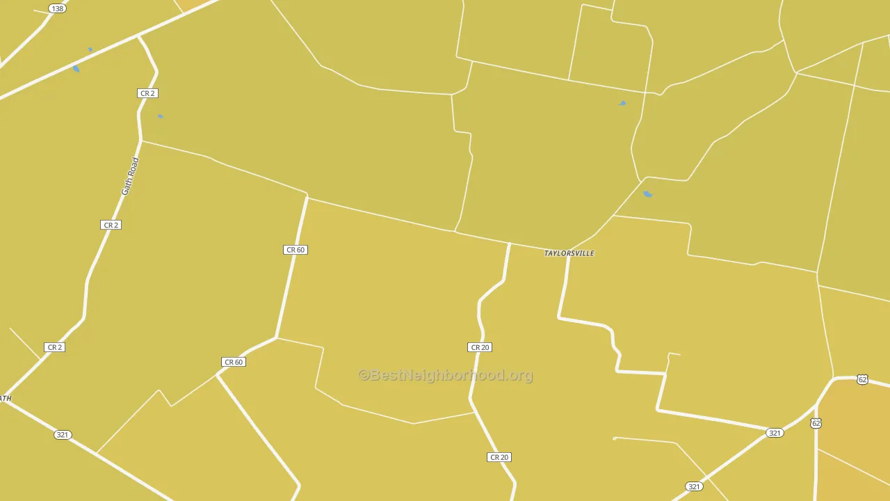 Map of the best neighborhoods in the Taylorsville area, with better matches in green and worse matches in red