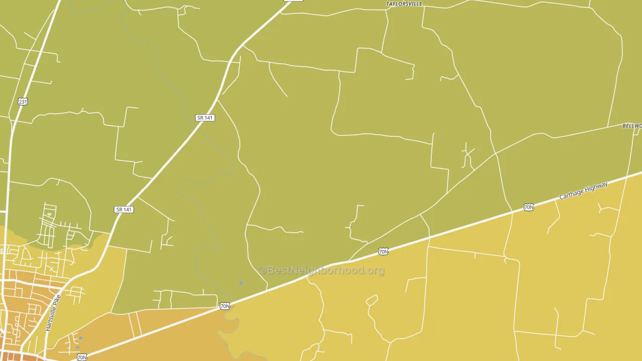 Map of the best neighborhoods in the Taylorsville area, with better matches in green and worse matches in red